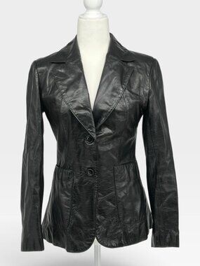 Vintage 70s Golden State Black Leather Blazer Jacket Women S Fitted Minimalist
